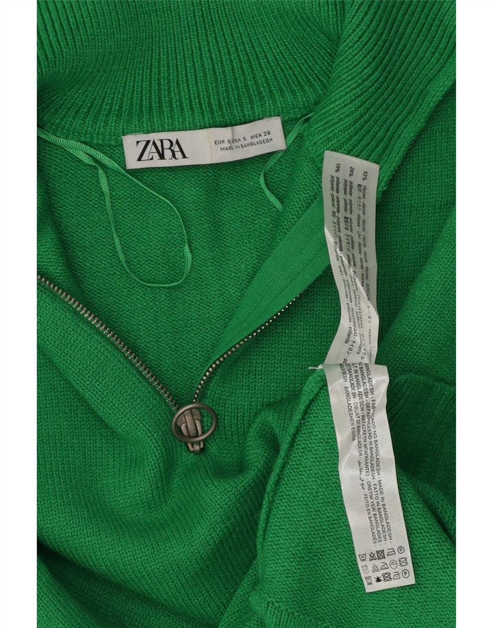 Zara Dame Oversized Zip Neck Jumper Sweater UK 10 Small Green Polyester