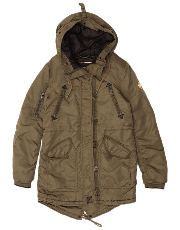 Superdry Parkajakke med hætte til kvinder UK 10 Lille grøn polyester