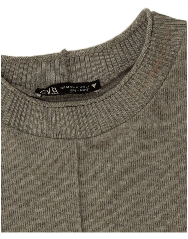 Zara Dame Kortærmet Jumper Kjole UK 14 Medium Grå Polyester