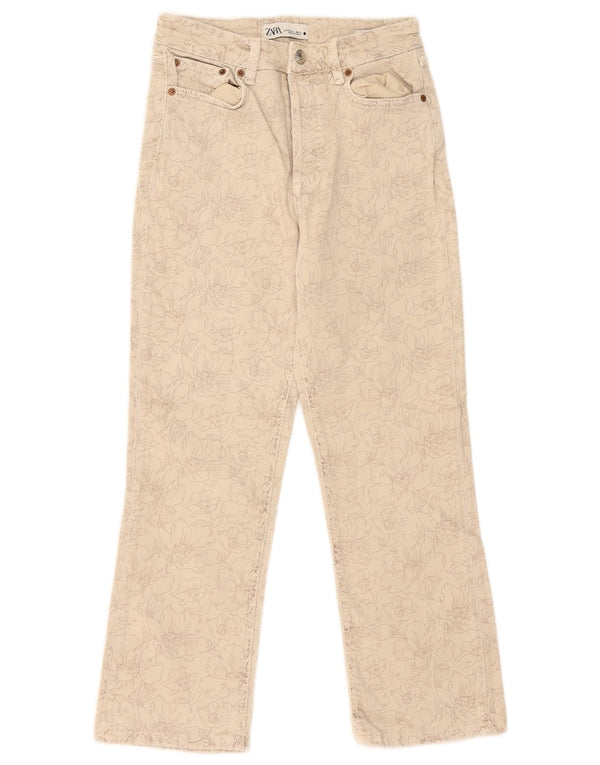 Zara Womens Cropped Jeans Small W28 L25 Beige Floral Bomuld
