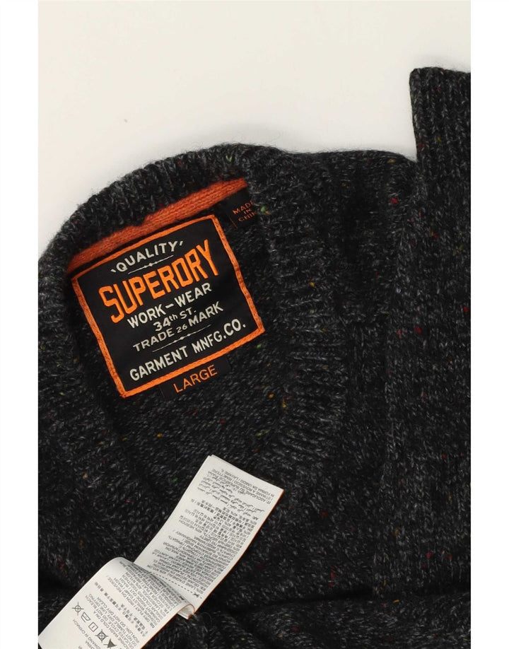 Superdry sweater med rund hals til mænd, stor grå flækket uld