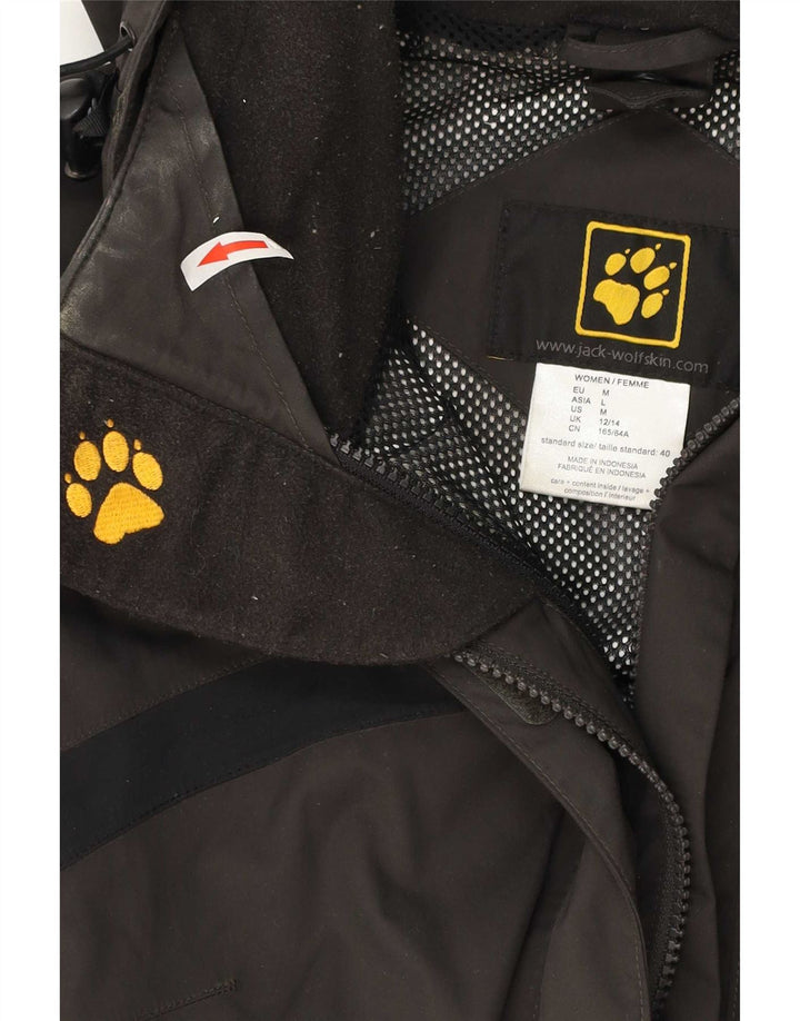 Jack Wolfskin Regnjakke med hætte til kvinder UK 12/14 Medium Brown Colourblock