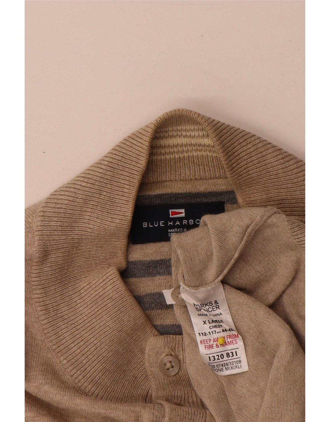 Marks & Spencer Herre Blue Harbor Button Neck Sweater XL Beige