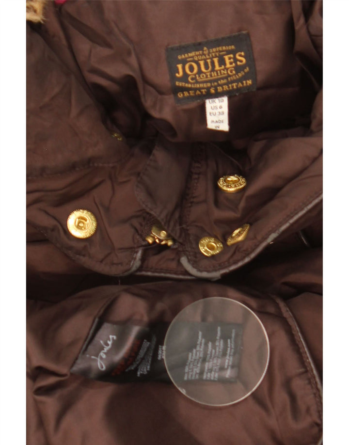 JOULES Dame hættepolstret frakke UK 10 Lille brun polyester