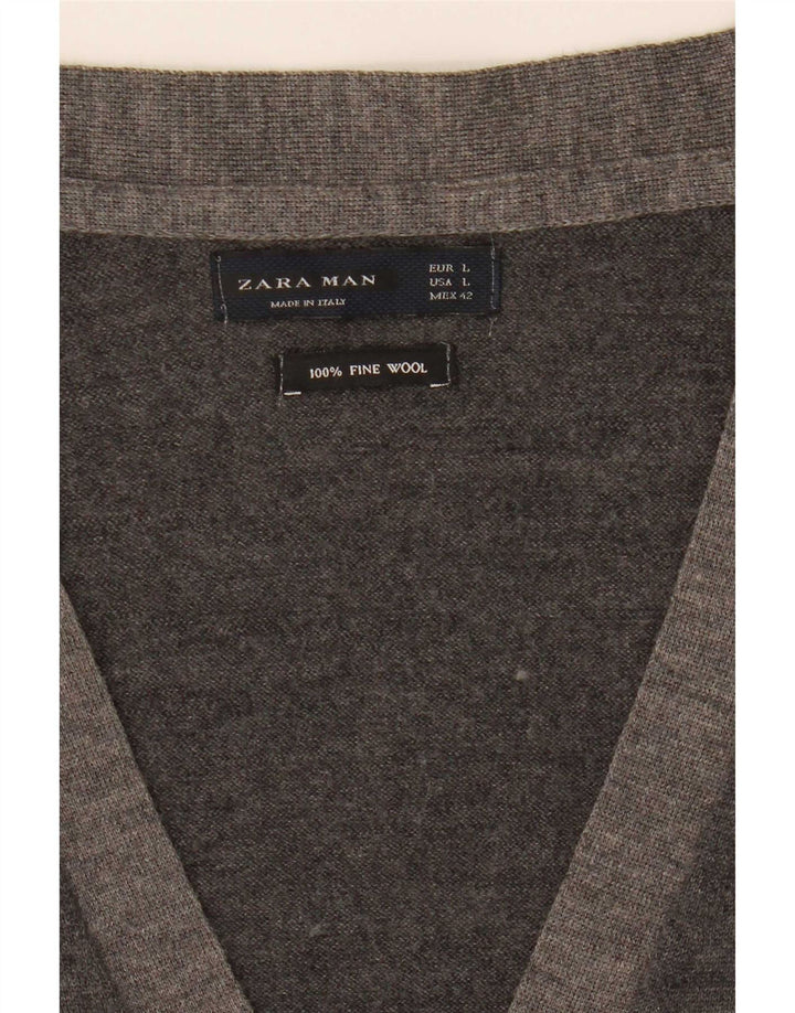 Zara Herre Cardigan Sweater Stor Grå Uld