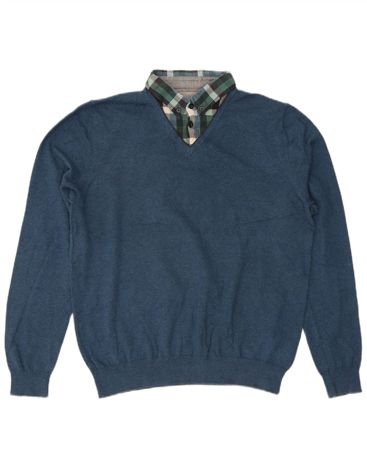 Marks & Spencer Herre Regular Fit V-hals sweater mellemblå bomuld