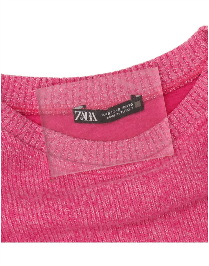 ZARA Womens Crop Oversized Crew Neck Jumper Sweater UK 10 Small Pink