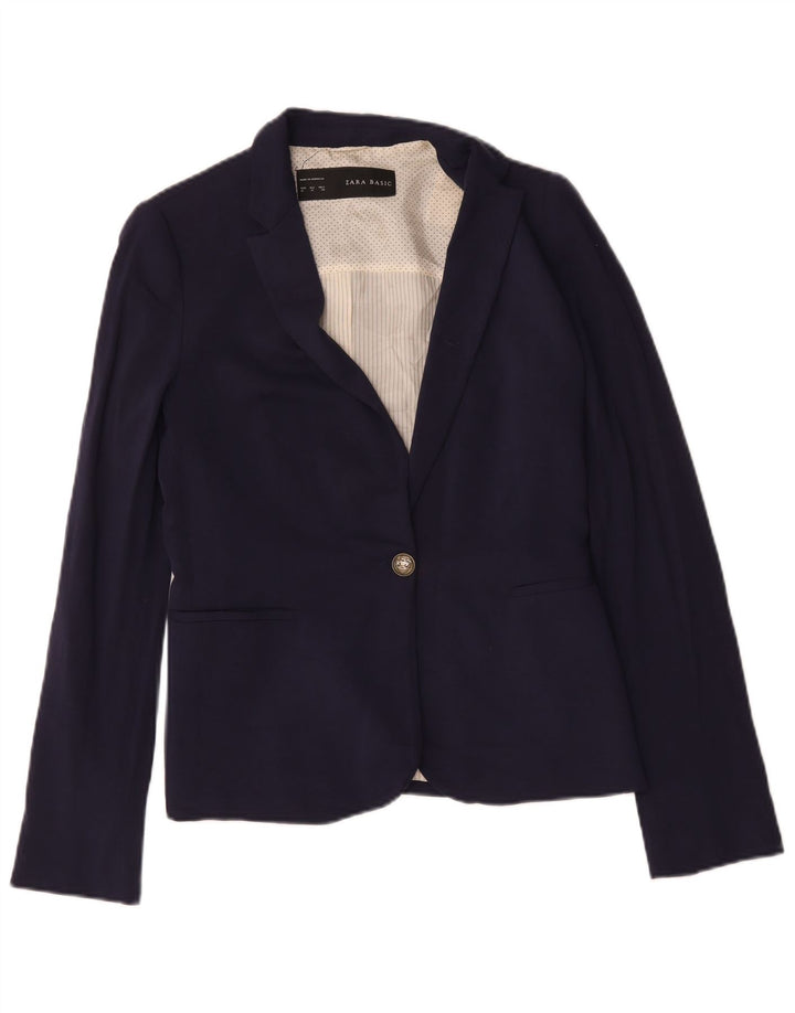 Zara Dame 1 Knap Blazer Jacket UK 12 Medium Navy Blue Viscose