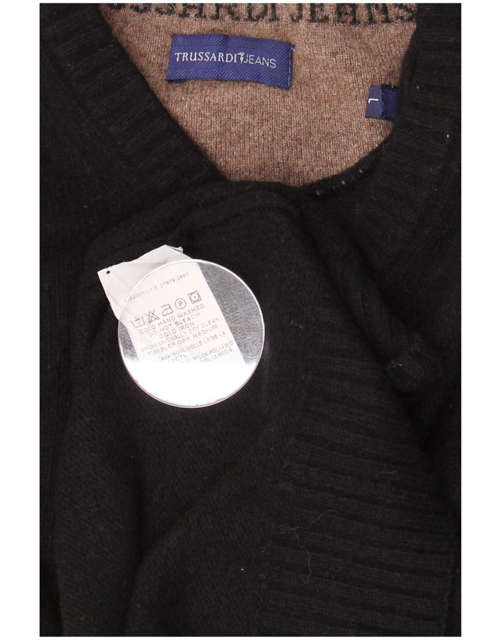 TRUSSARDI JEANS Herre V-hals sweater Stor sort uld