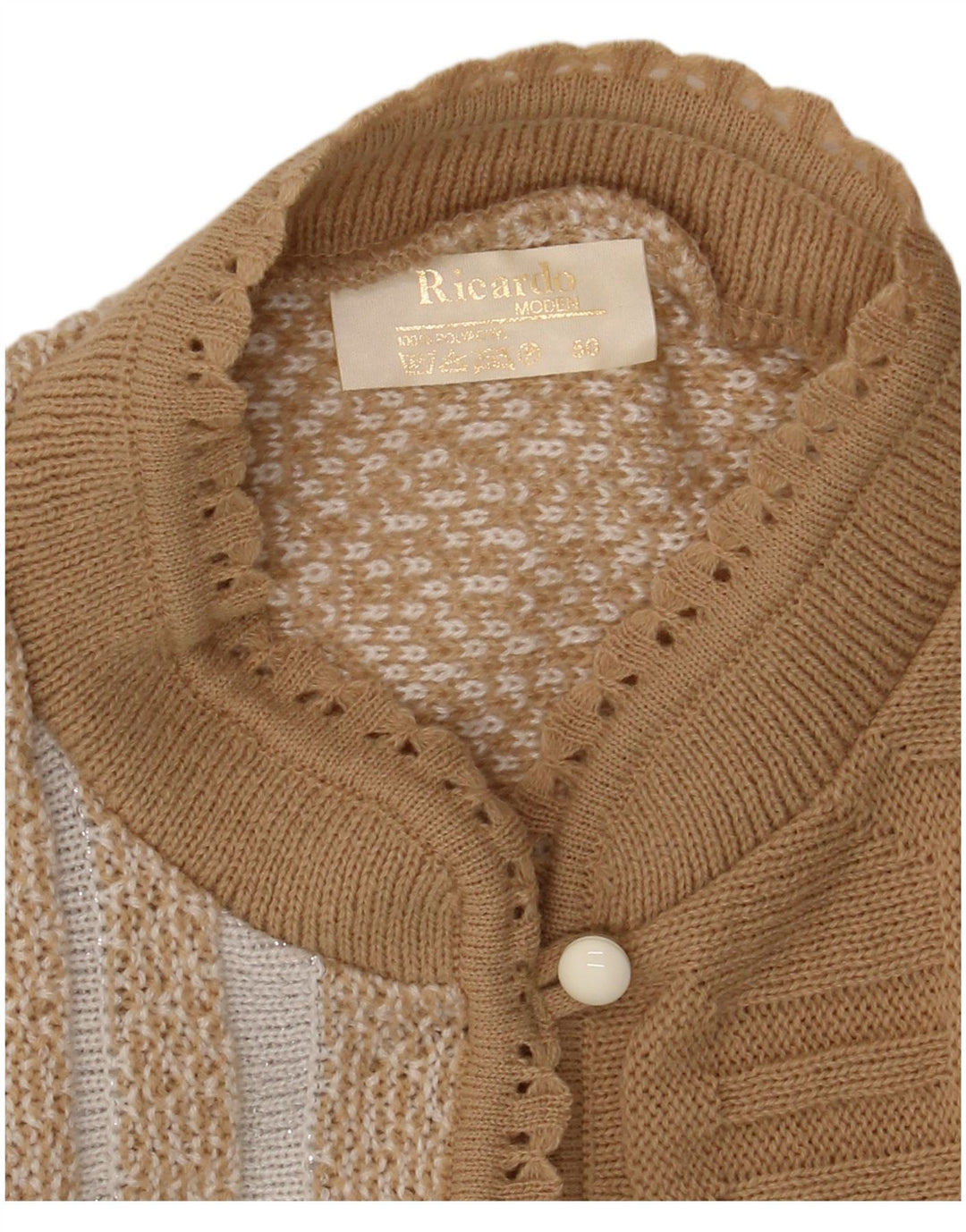 VINTAGE Dame Turtle Neck Sweater IT 50 XL Beige Stribet