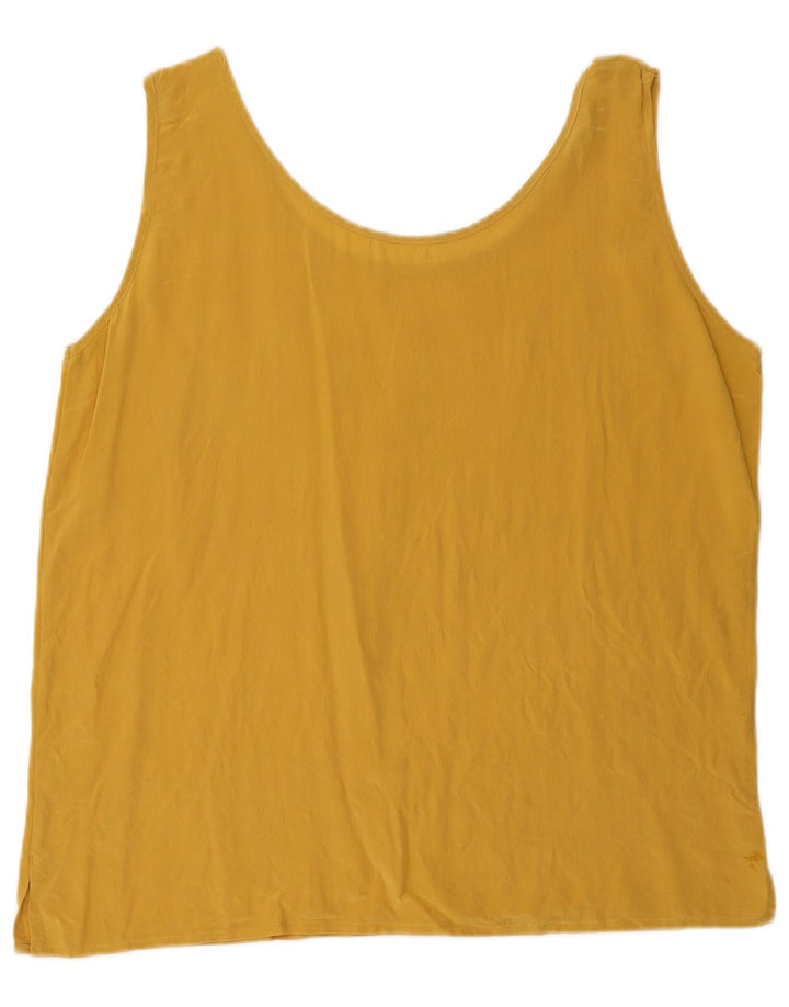 Vintage Dame ærmeløs bluse Top UK 14 Large Yellow Silk