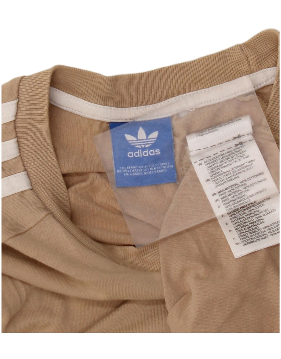 ADIDAS Dame T-Shirt Top UK 12 Medium Beige Bomuld