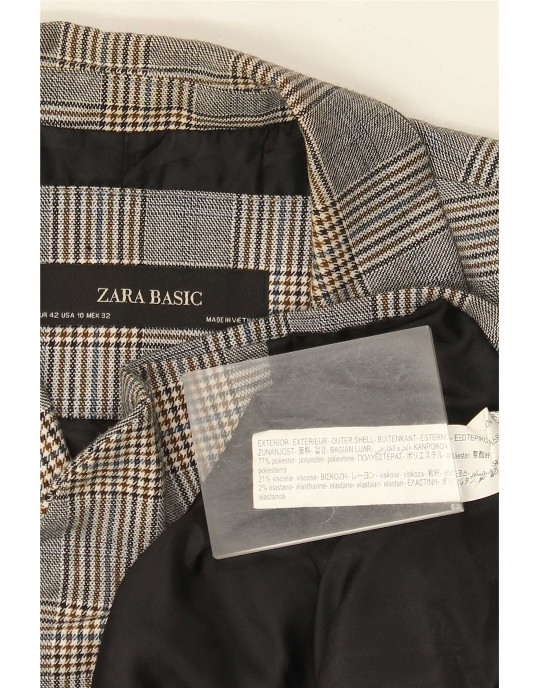 Zara Dame 1-knaps blazerjakke EU 42 Stor grå ternet polyester
