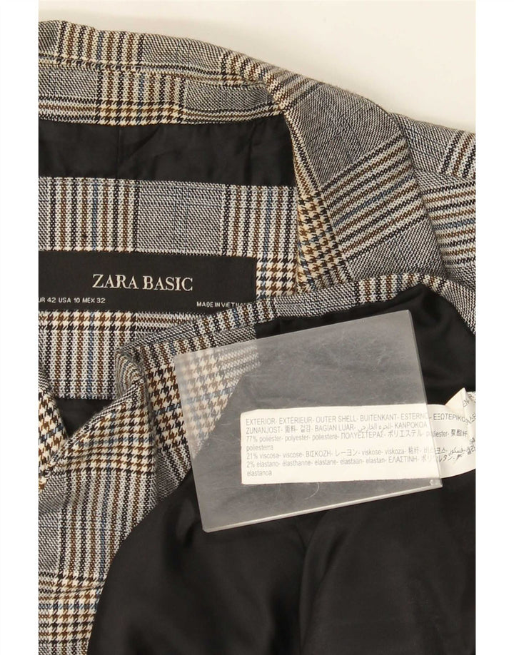 Zara Dame 1-knaps blazerjakke EU 42 Stor grå ternet polyester