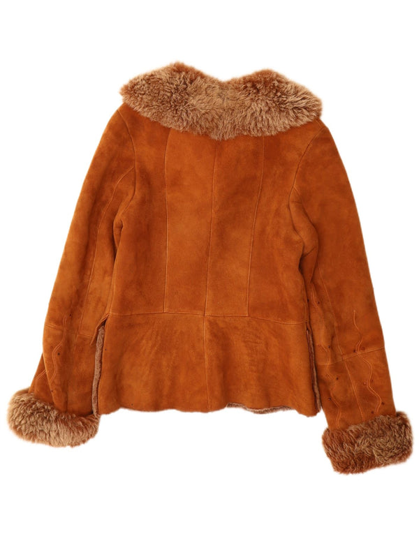 Vintage dame shearling jakke UK 12 medium brunt læder
