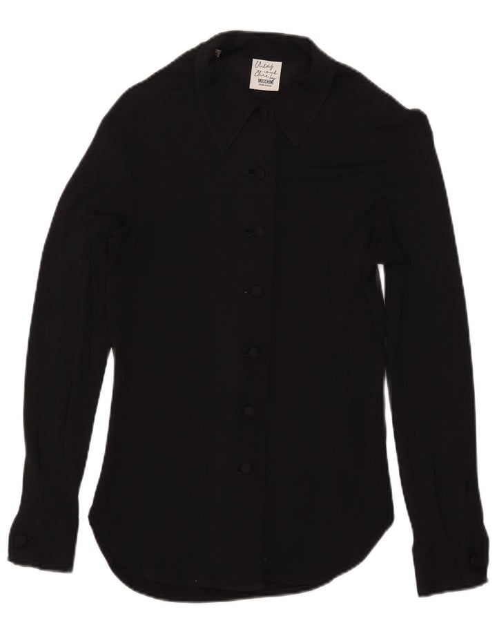 Moschino Dame Se Through Shirt Bluse UK 8 Small Black Rayon