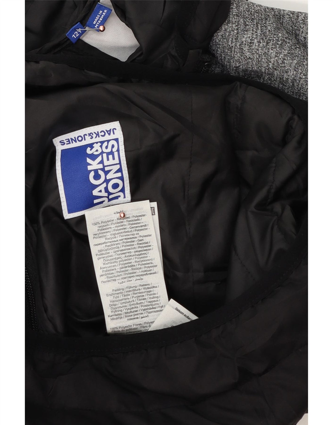 Jack & Jones Polstret hættejakke til drenge 11-12 år Sort Colourblock