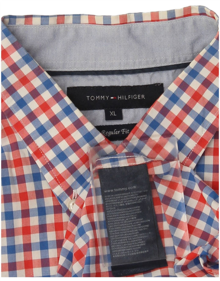 Tommy Hilfiger kortærmet herreskjorte XL flerfarvet ternet bomuld