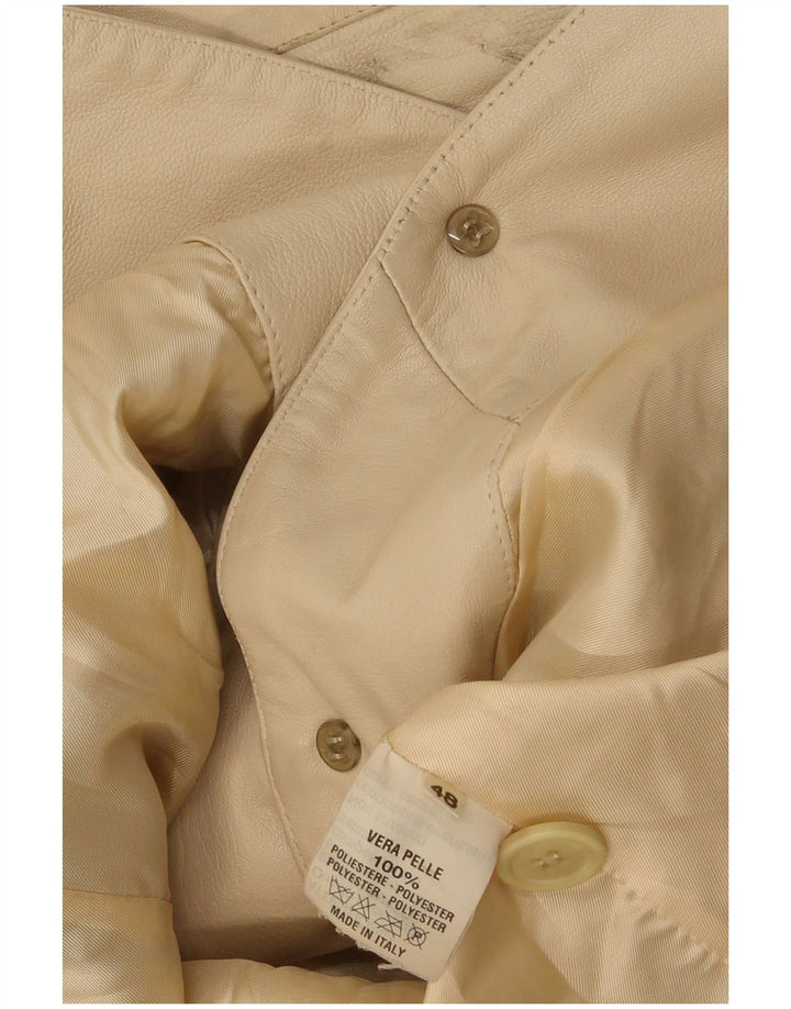 Vintage dame 3-knaps læder blazerjakke IT 48 XL beige læder