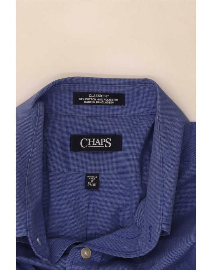 Chaps Herre Classic Fit skjorte størrelse 17 XL Blå Houndstooth Bomuld