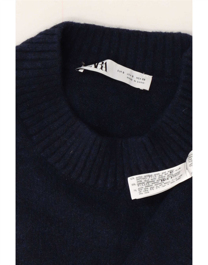 Zara Dame Oversized Crew Neck Jumper Sweater UK 10 Small Navy Blue