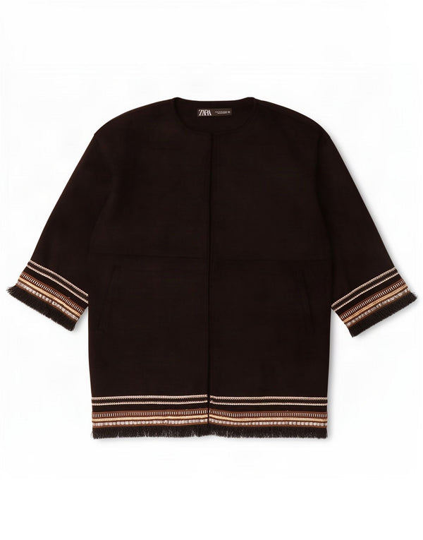 Zara Dame Oversized 3/4 Ærmet Åben Overfrakke UK 6 XS Sort Stribet