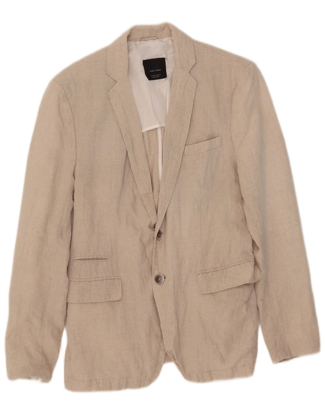 Zara Herre 2-knaps blazerjakke EU 46 Lille beige hør