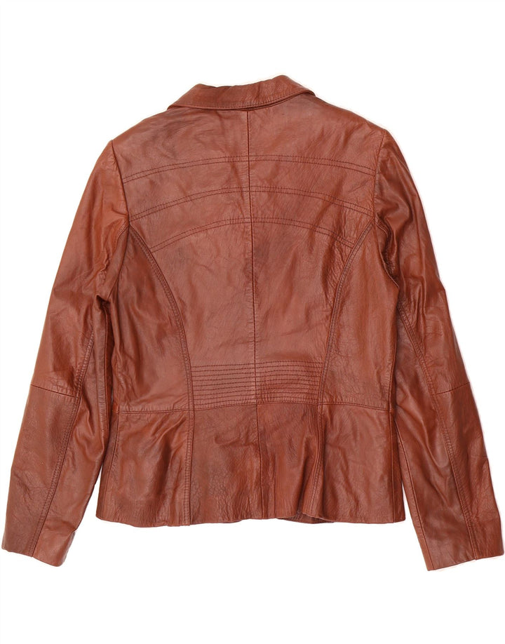VINTAGE Womens 3 Button Leather Blazer Jacket IT 42 Medium Brown Leather Vintage Vintage and Second-Hand Vintage from Messina Hembry 