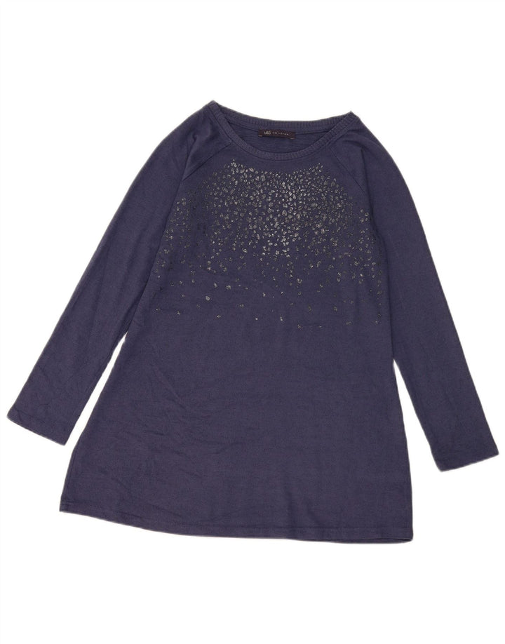 Marks & Spencer Dame Langærmet Tunika Top UK 10 Small Navy Blue