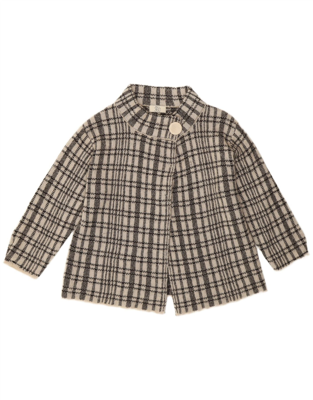 Vintage dame cardigan sweater med 3/4 ærmer UK 12 Medium Blue Check