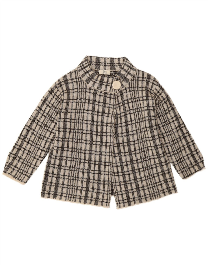 Vintage dame cardigan sweater med 3/4 ærmer UK 12 Medium Blue Check