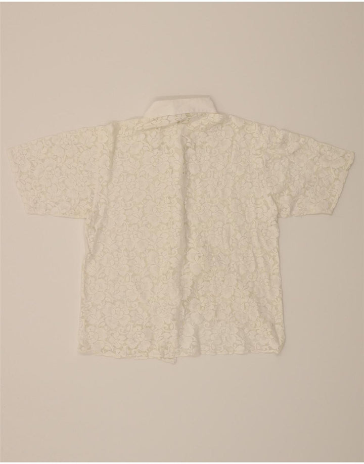 BENETTON Womens Short Sleeve Shirt Blouse IT 44 Medium White Floral Vintage Benetton and Second-Hand Benetton from Messina Hembry 