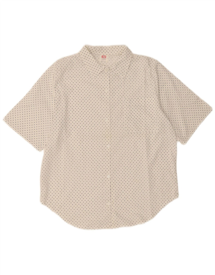 VINTAGE Womens Short Sleeve Shirt UK 14 Large White Spotted Polyester