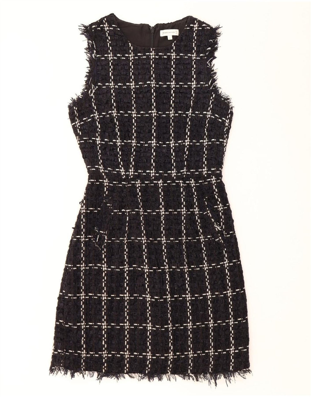 WAREHOUSE Dame Ærmeløs Skede Kjole UK 8 Small Navy Blue Check