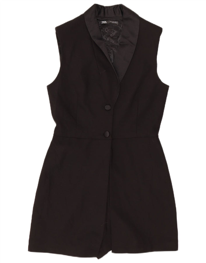 Zara Dame Ærmeløs Playsuit UK 12 Medium Sort Bomuld