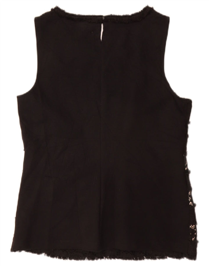 J. CREW Dame ærmeløs bluse Top UK 10 Small Black Floral Viscose