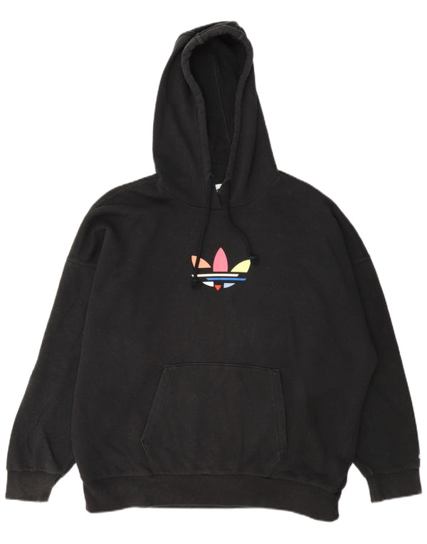 Adidas Dame Grafisk Oversized Hoodie Jumper UK 4 XS Sort Bomuld