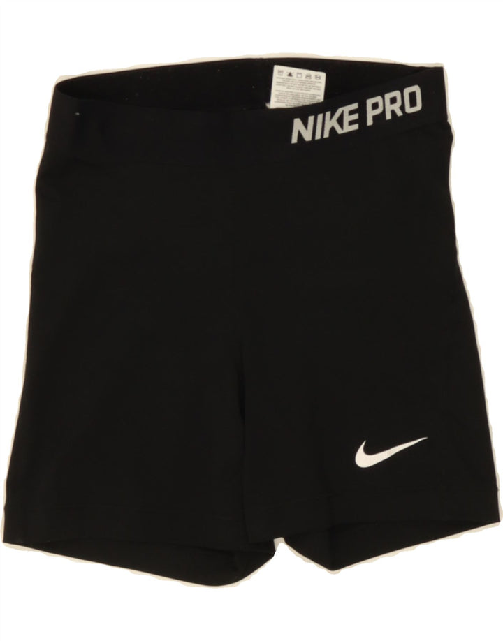 NIKE Womens Dri Fit Graphic Sport Shorts UK 8 Small Black Polyester Vintage Nike and Second-Hand Nike from Messina Hembry 