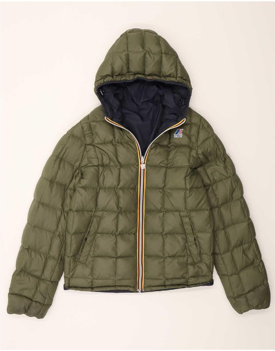 K-Way Dame Hætte Vendbar Polstret Jakke UK 14 Medium Navy Blue