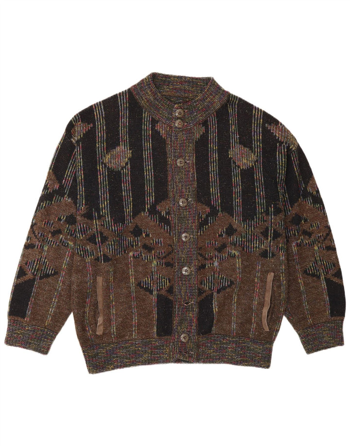 Vintage herre cardigan sweater medium brun geometrisk