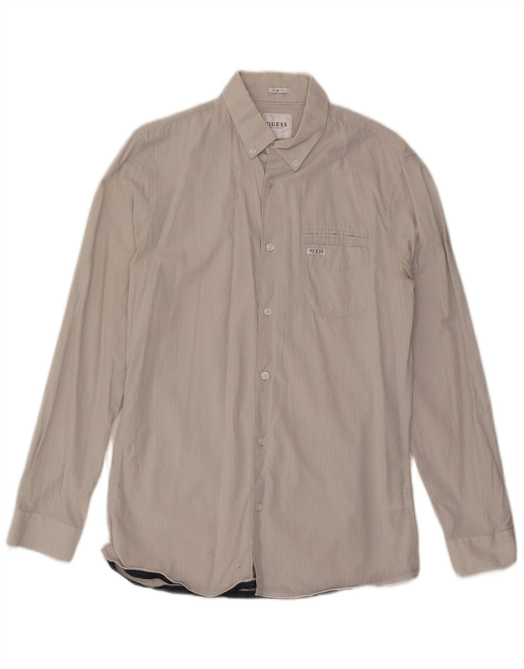 GUESS Mens Slim Fit Shirt Medium Grey Pinstripe Cotton