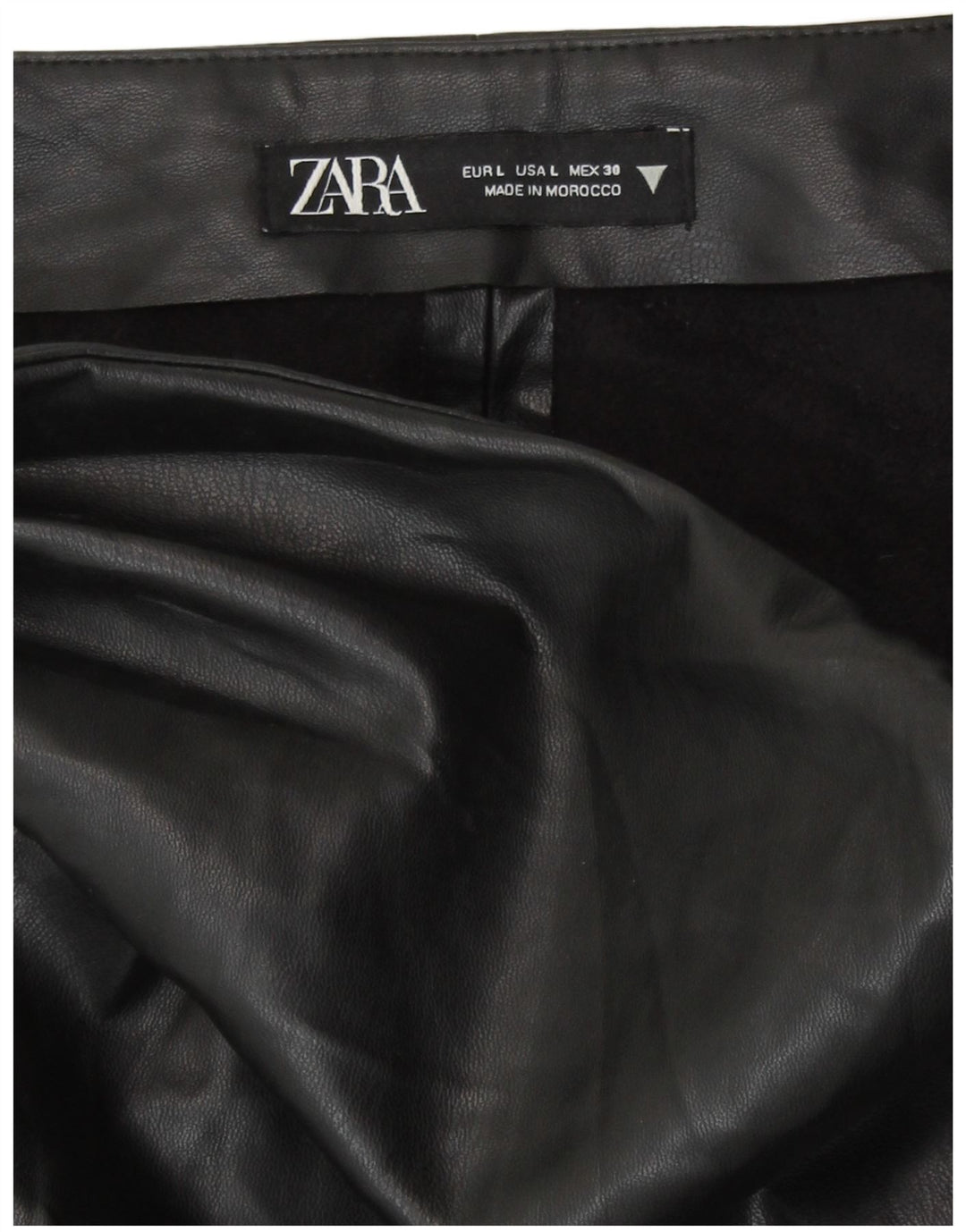 Zara Dame imiteret læder mini nederdel Large W30 sort polyurethan