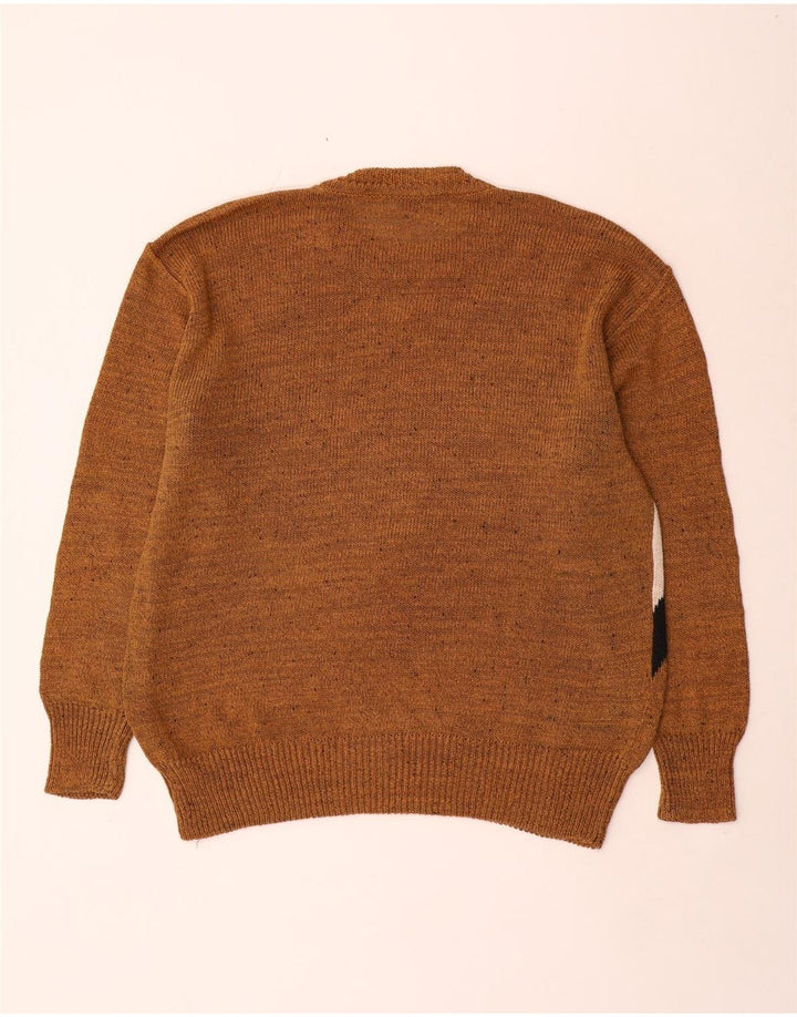 Baroni Herre Crew Neck Jumper Sweater IT 42 Large Brown Argyle/Diamond Linen