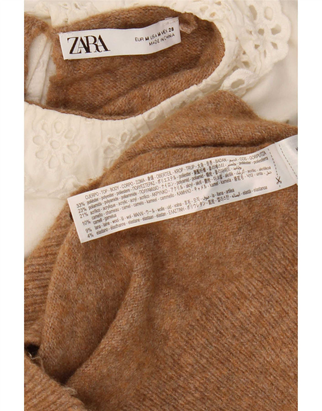Zara Womens Crop Boat Neck Jumper Sweater UK 14 Medium Brown Polyester