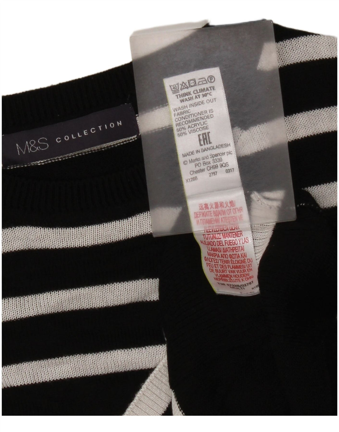 Marks & Spencer Dame sweater med rund hals DK 14 Mellem sort stribet