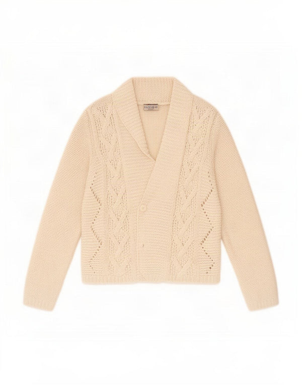 Marks & Spencer Womens Open Cardigan Sweater UK 14 Medium Beige Bomuld