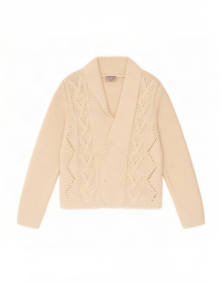 Marks & Spencer Womens Open Cardigan Sweater UK 14 Medium Beige Bomuld