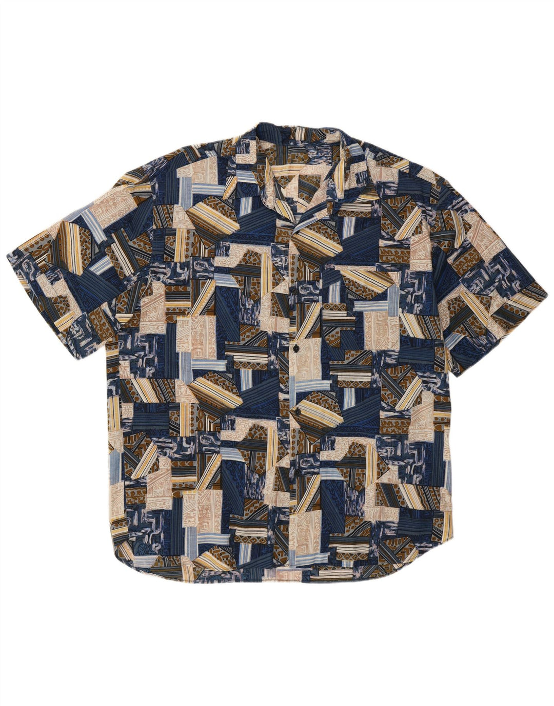 Vintage kortærmet herreskjorte XL blå patchwork