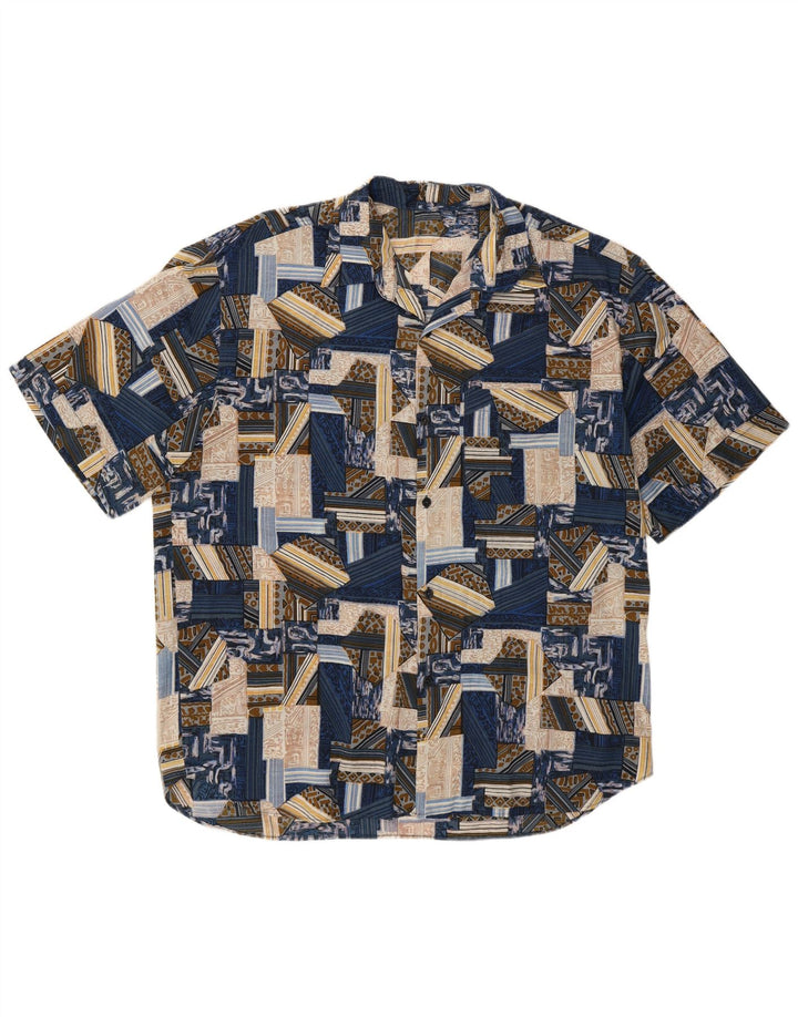 Vintage kortærmet herreskjorte XL blå patchwork