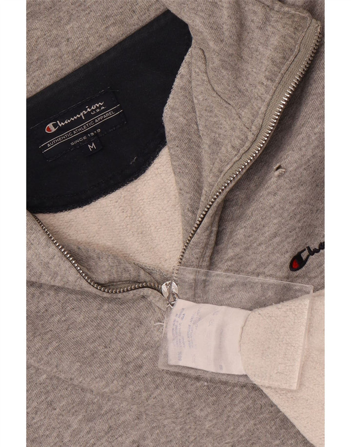 Champion Herre Zip Neck Sweatshirt Jumper Medium Grey Flecked Bomuld